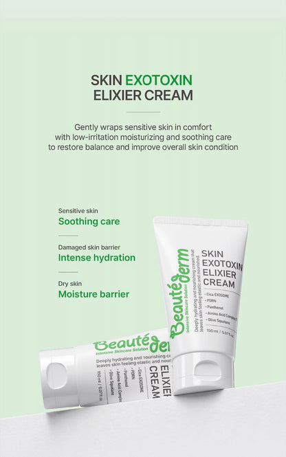 [Beauté Derm] Skin Exotoxin Elixier Cream - Contains Snow Lotus Exudate & Niacinamide for Repair & Even Skin Tone - 150ml Moisturizers Soothing Serum Firm & Lift Serum