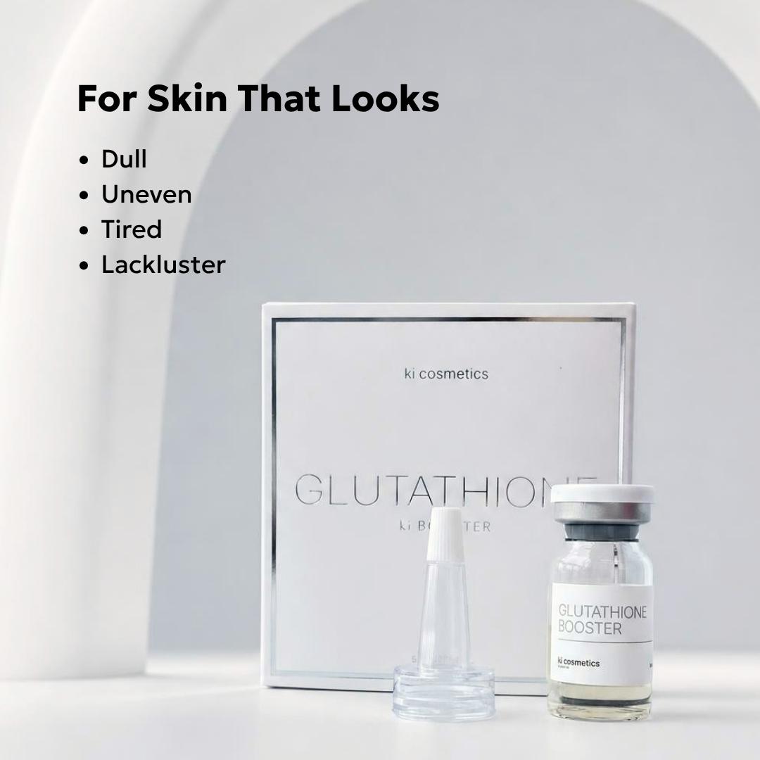 KI COSMETICS Glutathione Booster Korean K-Beauty Brightening Ampoule Serum for Dull Skin, Dark Spots, Uneven Skin Tone, Radiant Glass Skin Glow, Hydrating Tone-Up Facial Care, Milky Watery Texture, L-Glutathione Intensive Skin Care