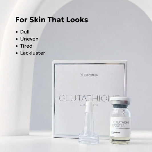 KI COSMETICS Glutathione Booster Korean K-Beauty Brightening Ampoule Serum for Dull Skin, Dark Spots, Uneven Skin Tone, Radiant Glass Skin Glow, Hydrating Tone-Up Facial Care, Milky Watery Texture, L-Glutathione Intensive Skin Care