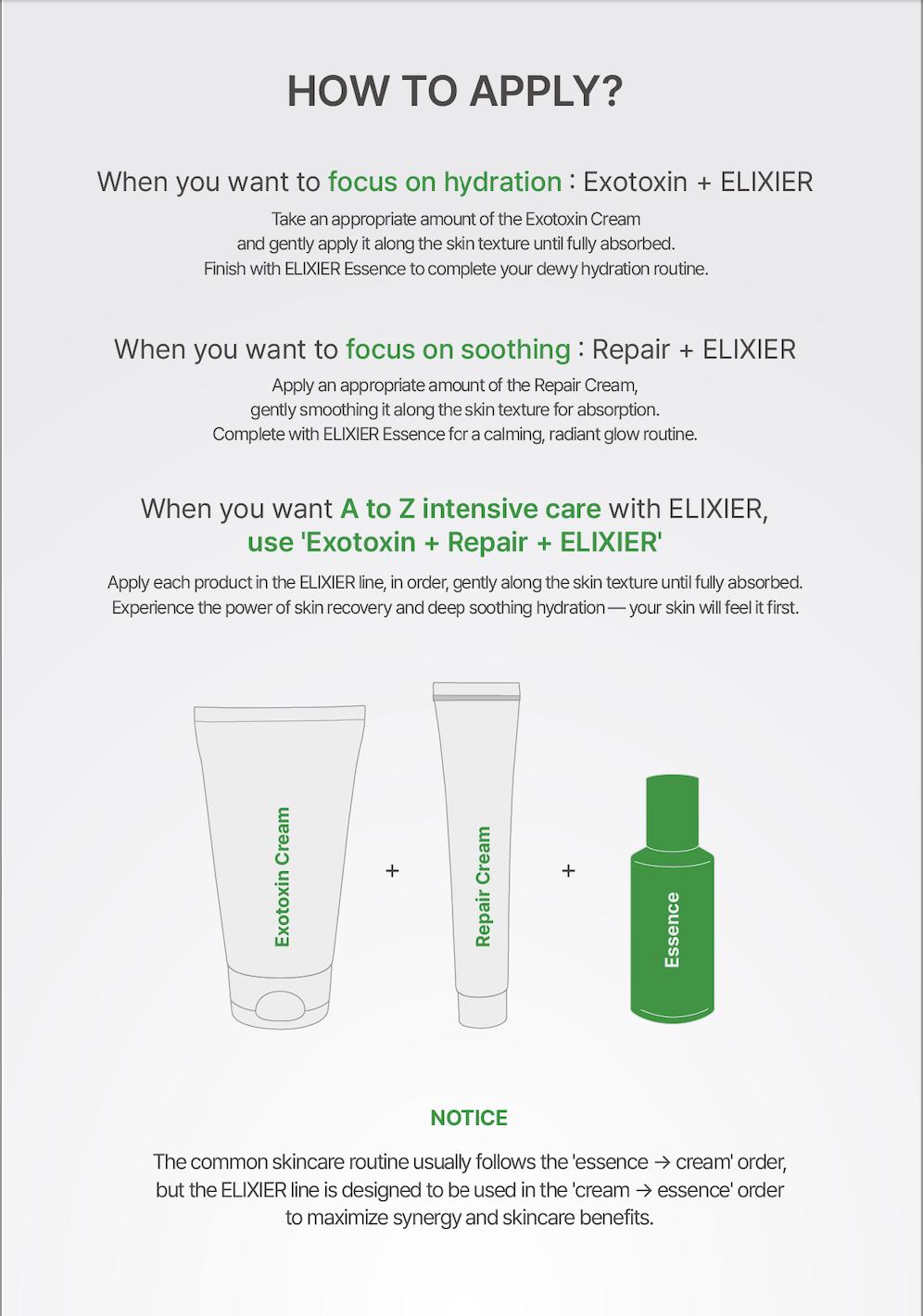 [Beauté Derm] Skin Exotoxin Elixier Cream - Contains Snow Lotus Exudate & Niacinamide for Repair & Even Skin Tone - 150ml Moisturizers Soothing Serum Firm & Lift Serum