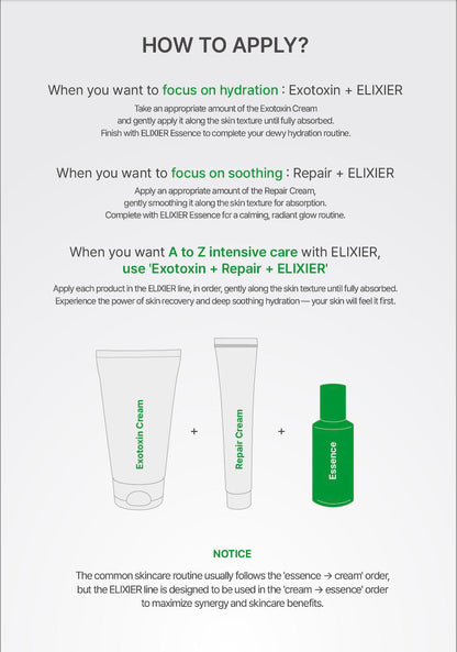 [Beauté Derm] Skin Exotoxin Elixier Cream - Contains Snow Lotus Exudate & Niacinamide for Repair & Even Skin Tone - 150ml Moisturizers Soothing Serum Firm & Lift Serum