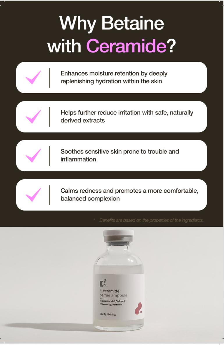 KI Ceramide Barrier Ampoule with – Korean Sensitive Skin Strengthening Serum for Redness, Dehydration & Barrier Repair