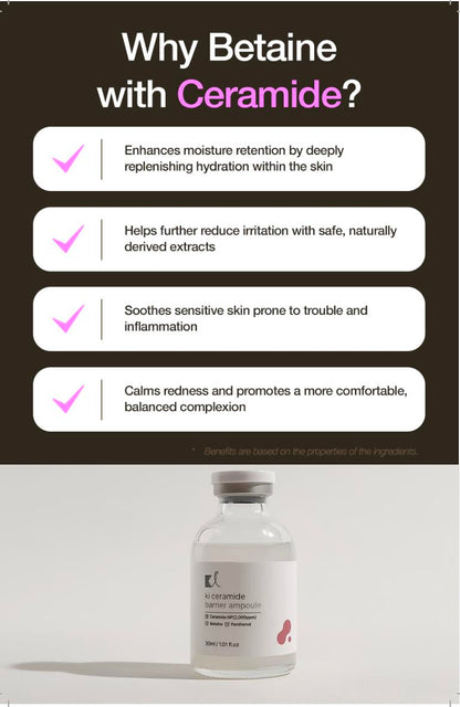 KI Ceramide Barrier Ampoule with – Korean Sensitive Skin Strengthening Serum for Redness, Dehydration & Barrier Repair