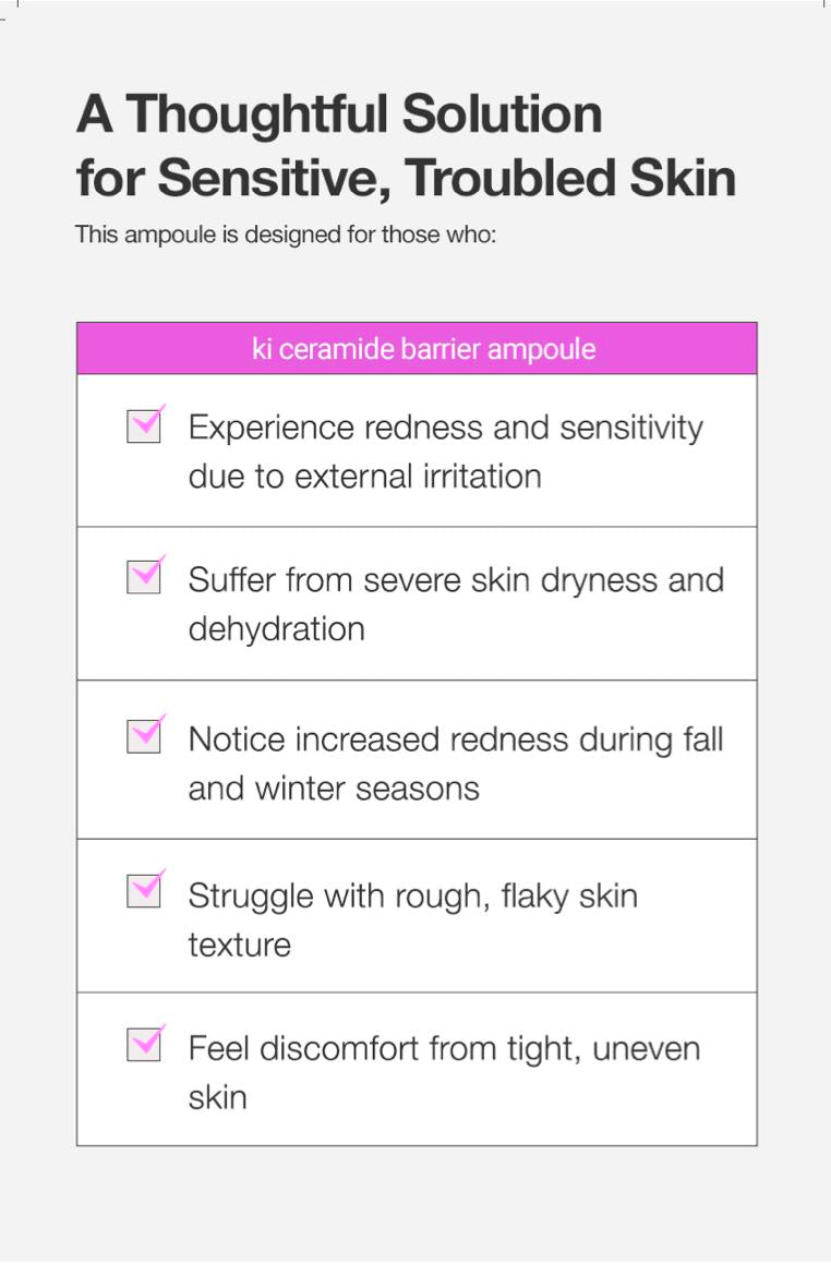 KI Ceramide Barrier Ampoule with – Korean Sensitive Skin Strengthening Serum for Redness, Dehydration & Barrier Repair