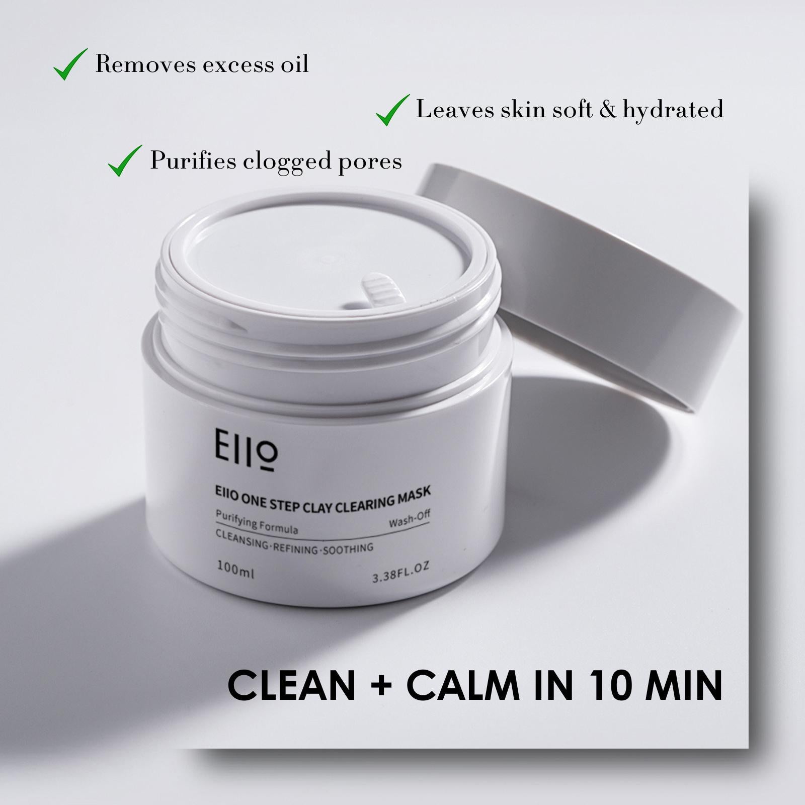 EIIO One Step Clay Cleansing Mask - Blackhead Remover, Pore Minimizer, & Hydrating Wash-Off Pack