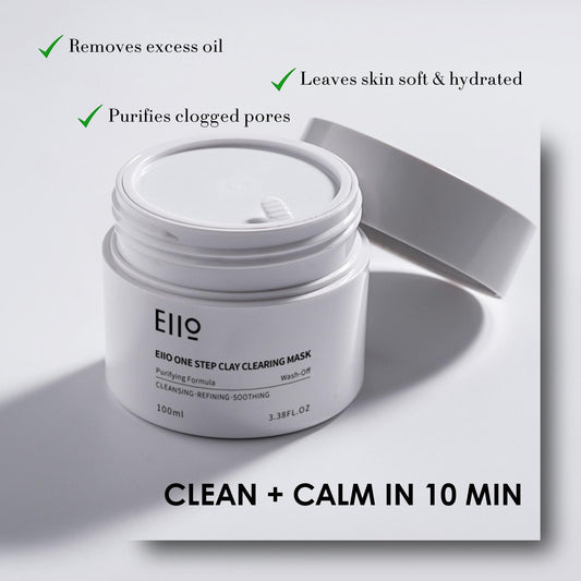 EIIO One Step Clay Cleansing Mask - Blackhead Remover, Pore Minimizer, & Hydrating Wash-Off Pack