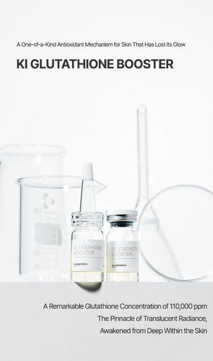 KI COSMETICS Glutathione Booster Korean K-Beauty Brightening Ampoule Serum for Dull Skin, Dark Spots, Uneven Skin Tone, Radiant Glass Skin Glow, Hydrating Tone-Up Facial Care, Milky Watery Texture, L-Glutathione Intensive Skin Care