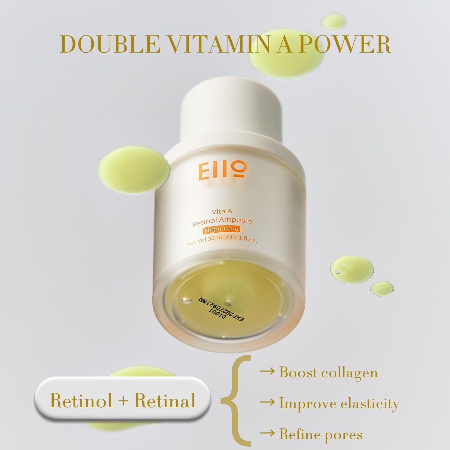 EIIO Vita A Retinol Ampoule 30ml - Night Care Serum for Anti-Aging, Firming & Pore Minimizing, with Retinol & Retinal Liposome