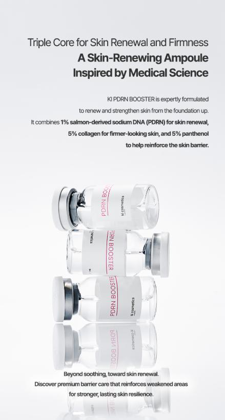 KI COSMETICS PDRN Booster Korean K-Beauty Repair Ampoule Serum, Salmon DNA & Collagen Facial Booster for Damaged Skin Barrier, Dryness, Fine Lines, Firm-Looking Skin, Hydrating Renewal Care, Glass Skin Glow, Smooth Radiant Finish